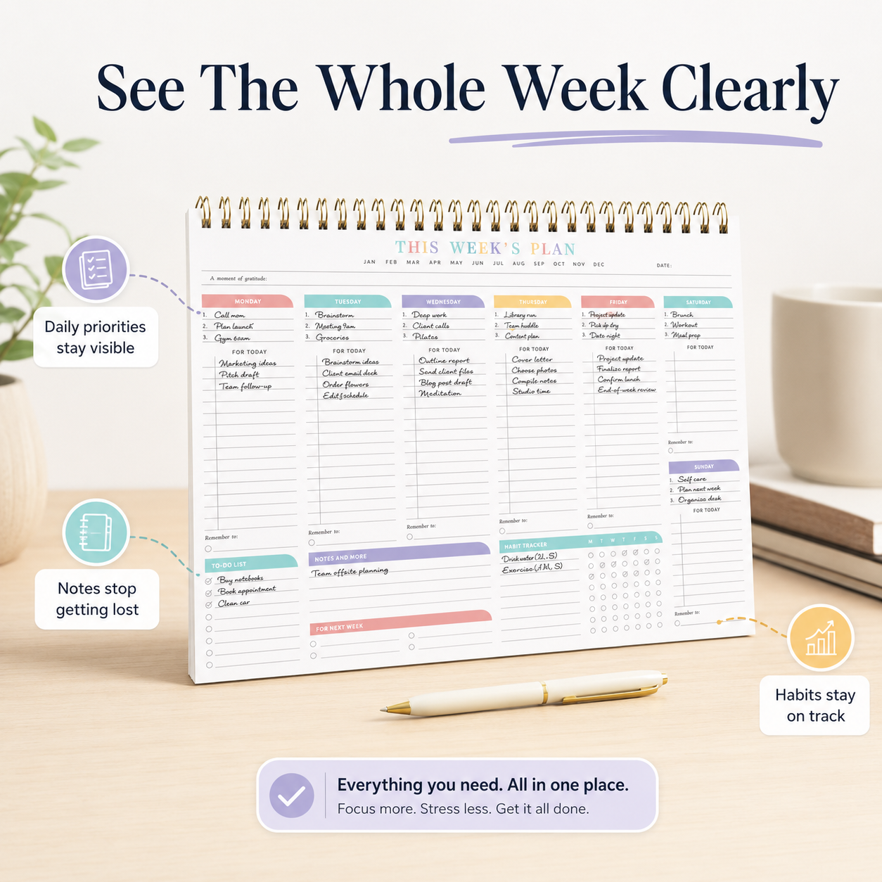 ClearWeek Weekly Planner (52 Weekly Pages)
